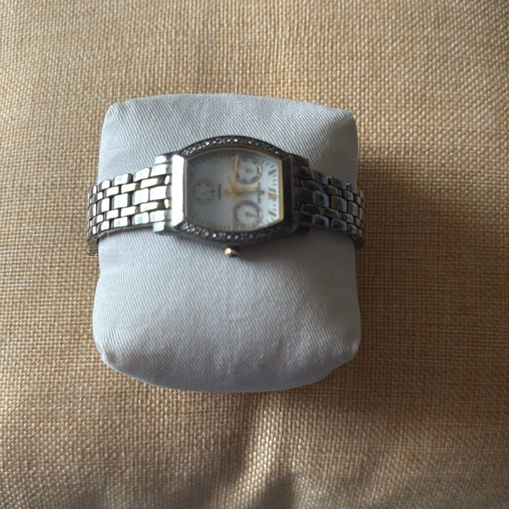 Vintage Anne Klein Two Tone Bracelet Wristwatch with Crystals
